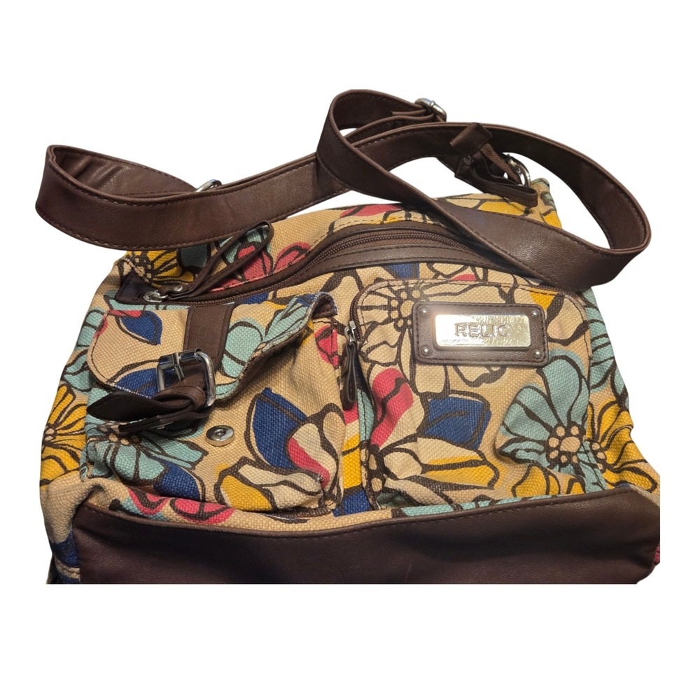Relic Floral Crossbody Bag Women Large Multicolor Canvas Boho Multi-Pocket Purse